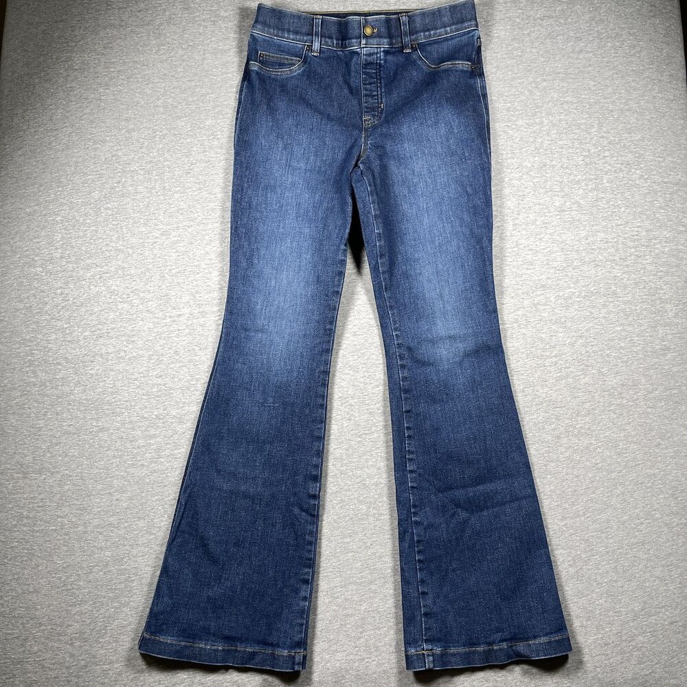 Spanx Jeans Womens L 29x32 Blue Denim Flared Distressed Slim Casual Active